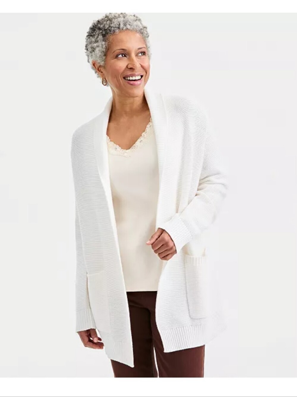 Lightweight Open Front Stitch Cardigan Sweater